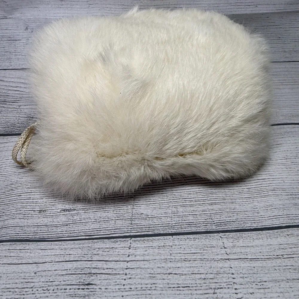 Vintage White Childs Fur Muff Hand Warmer 8